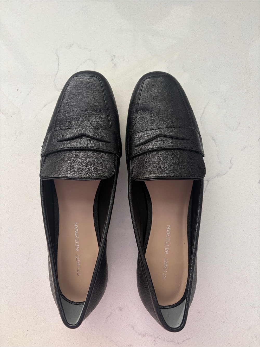 Stuart Weitzman Black Pebbled Leather Loafers